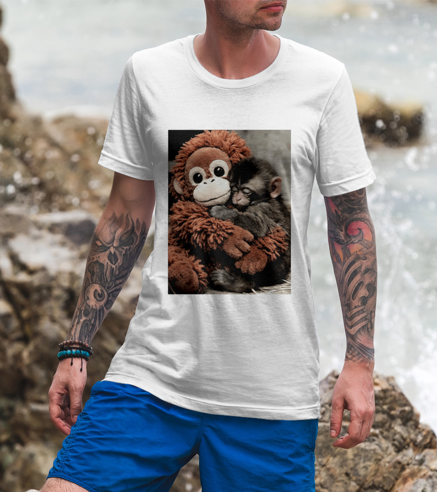 Punch Kun Cuddly Punch Monkey Hugging Plush Toy T-Shirt