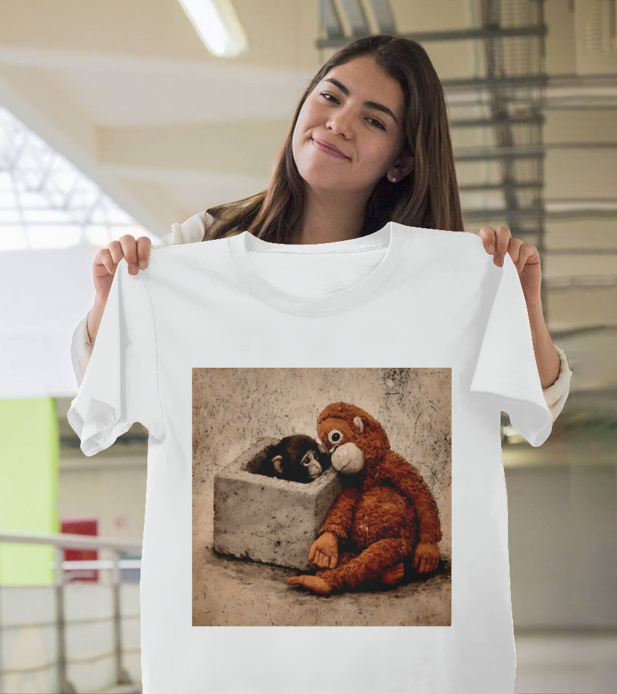 Punch Kun Punch The Monkey Cuddling Plush Toy Block Scene T-Shirt
