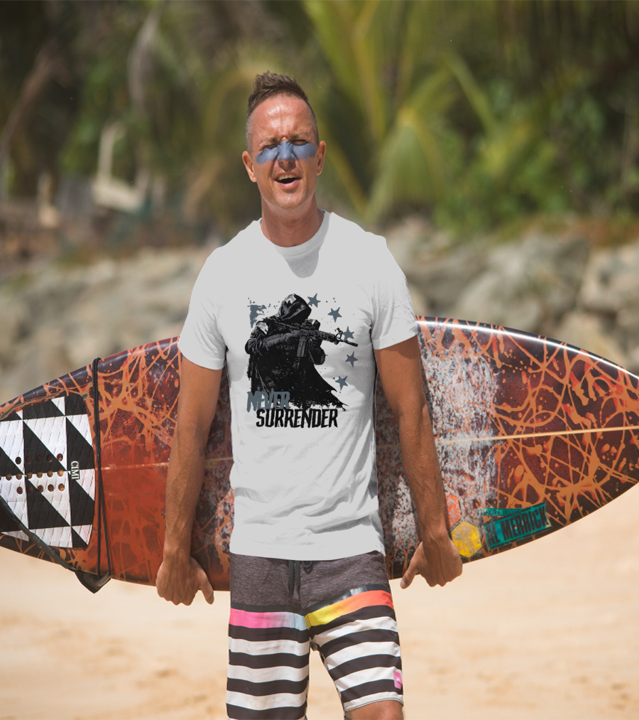 Never Surrender Reaper With Hooded Figure And Rifle T-Shirt