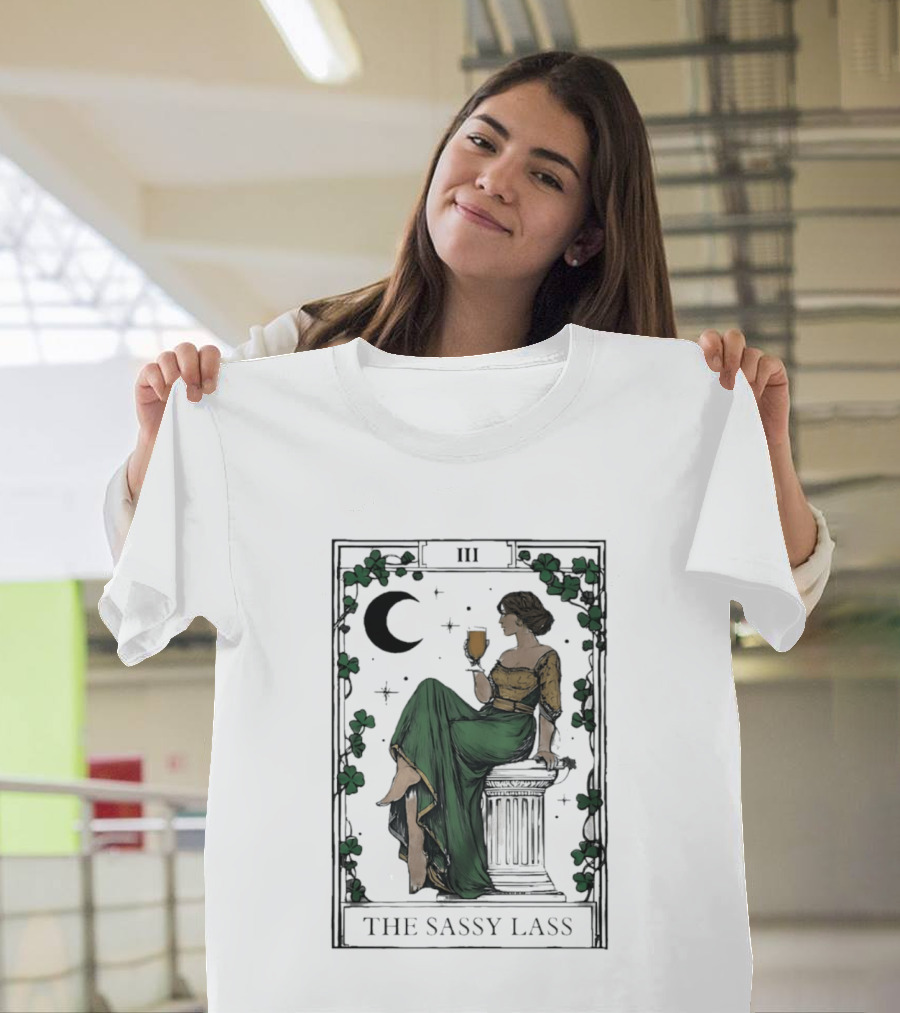 St Patrick's Day The Sassy Lass Tarot Card III Moon Clover T-Shirt