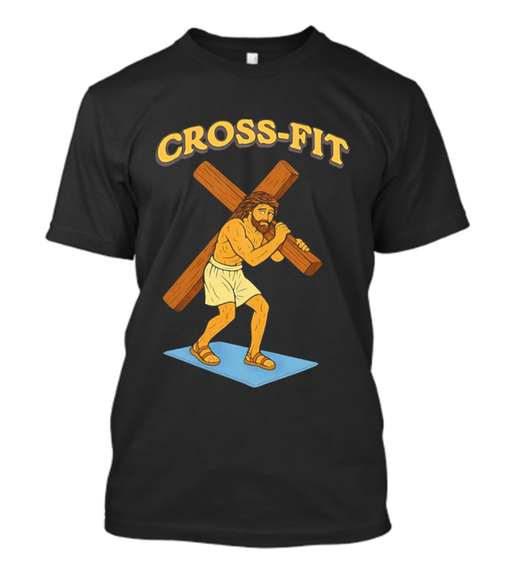 Cross Fit Jesus Cartoon Carrying Cross T-Shirt
