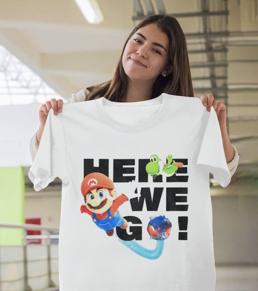 Super Mario 2026 Here We Go Featuring Iconic Characters And Exciting Adventure T-Shirt