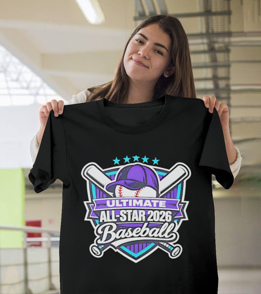 Ultimate All Star 2026 Baseball Purple Cap And Crossed Bats T-Shirt
