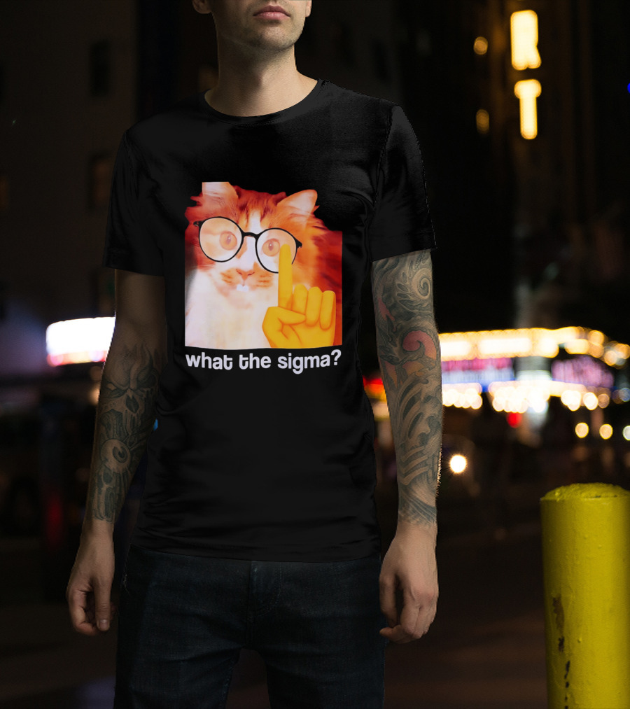 What The Sigma Cat Meme Glasses Pointing Finger Humor T-Shirt