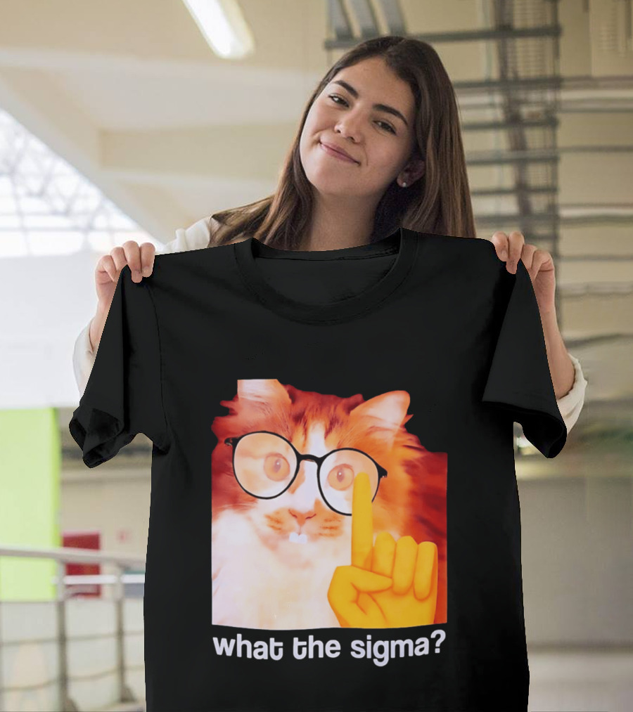 What The Sigma Cat Meme Glasses Pointing Finger Humor T-Shirt