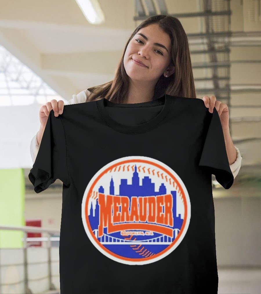 Merauder Brooklyn NY Skyline Baseball New York Mets T-Shirt