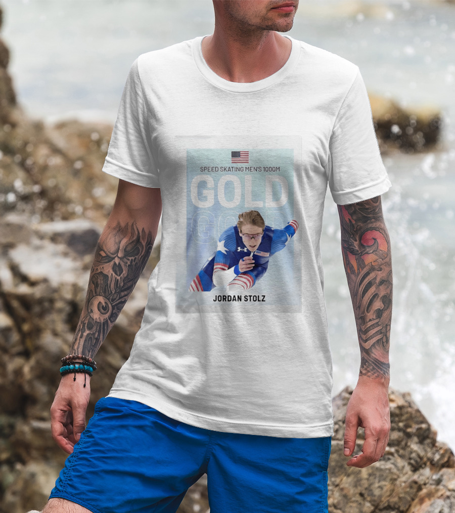 American Flag Speed Skating Men's 1000M Gold Jordan Stolz T-Shirt