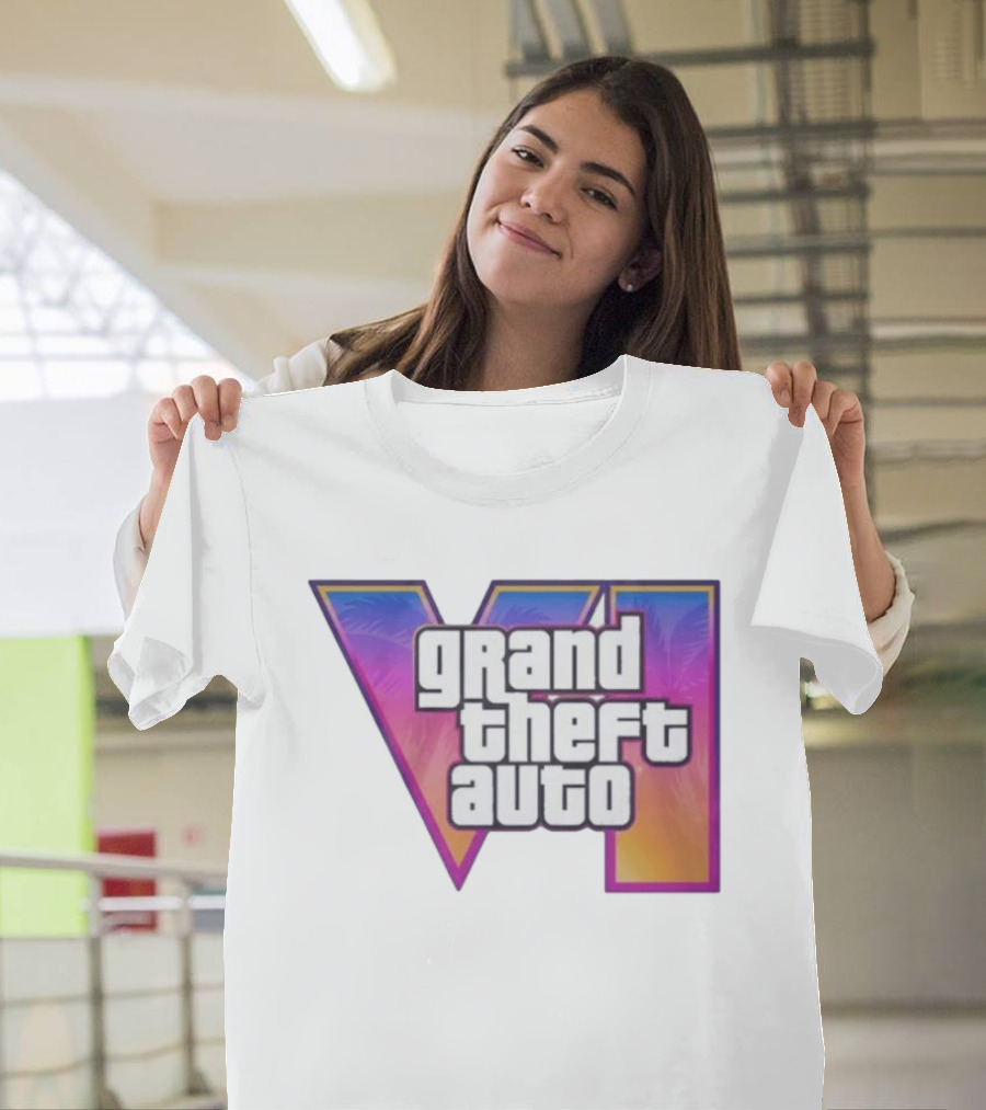Grand Theft Auto VI 2025 GTA 6 VI Logo With Sunset Palm T-Shirt