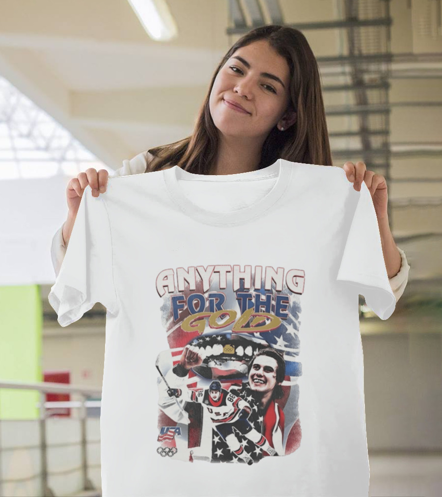 Anything For The Gold Usa Hockey American Flag Jack Hughes T-Shirt