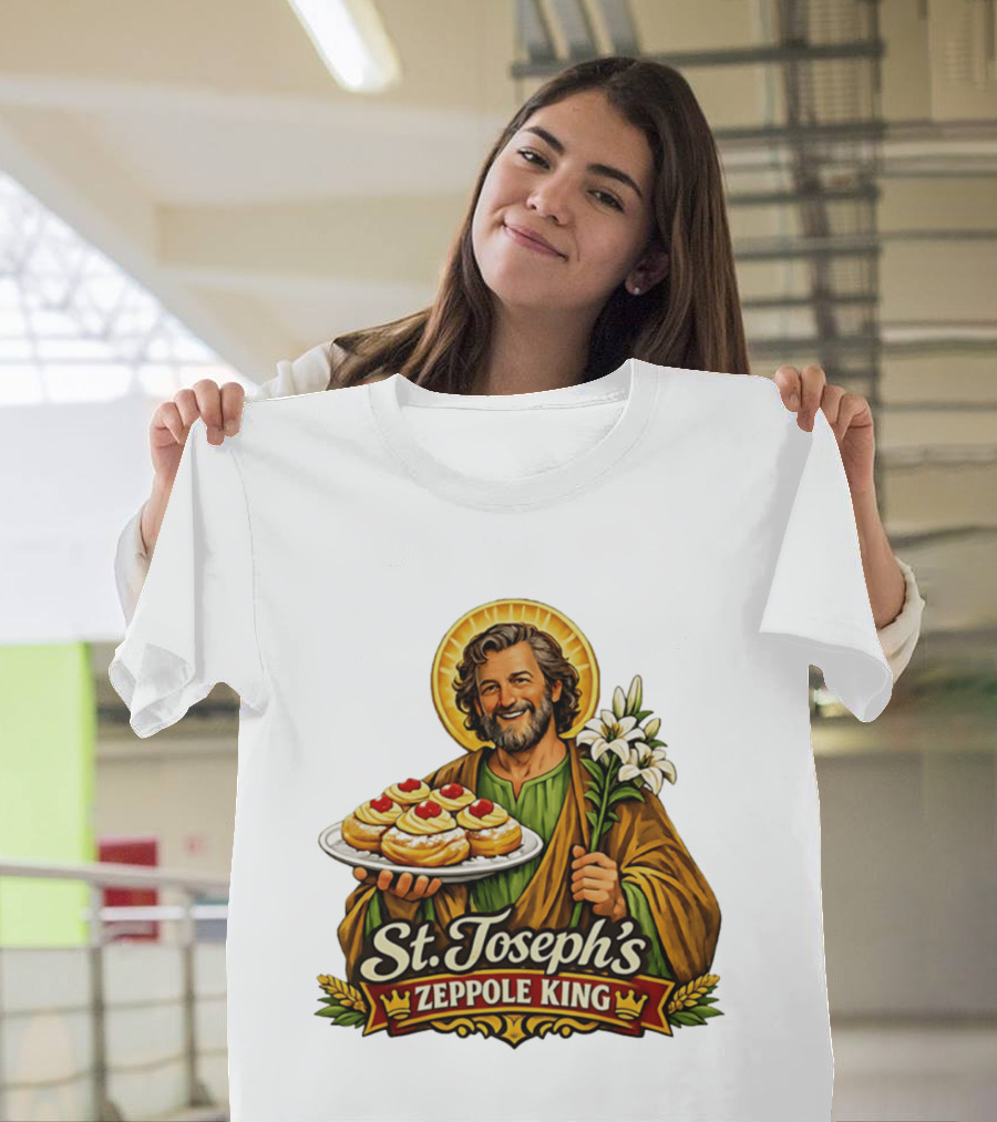 St Joseph's Zeppole King Saint Holding Tray With Flowers T-Shirt