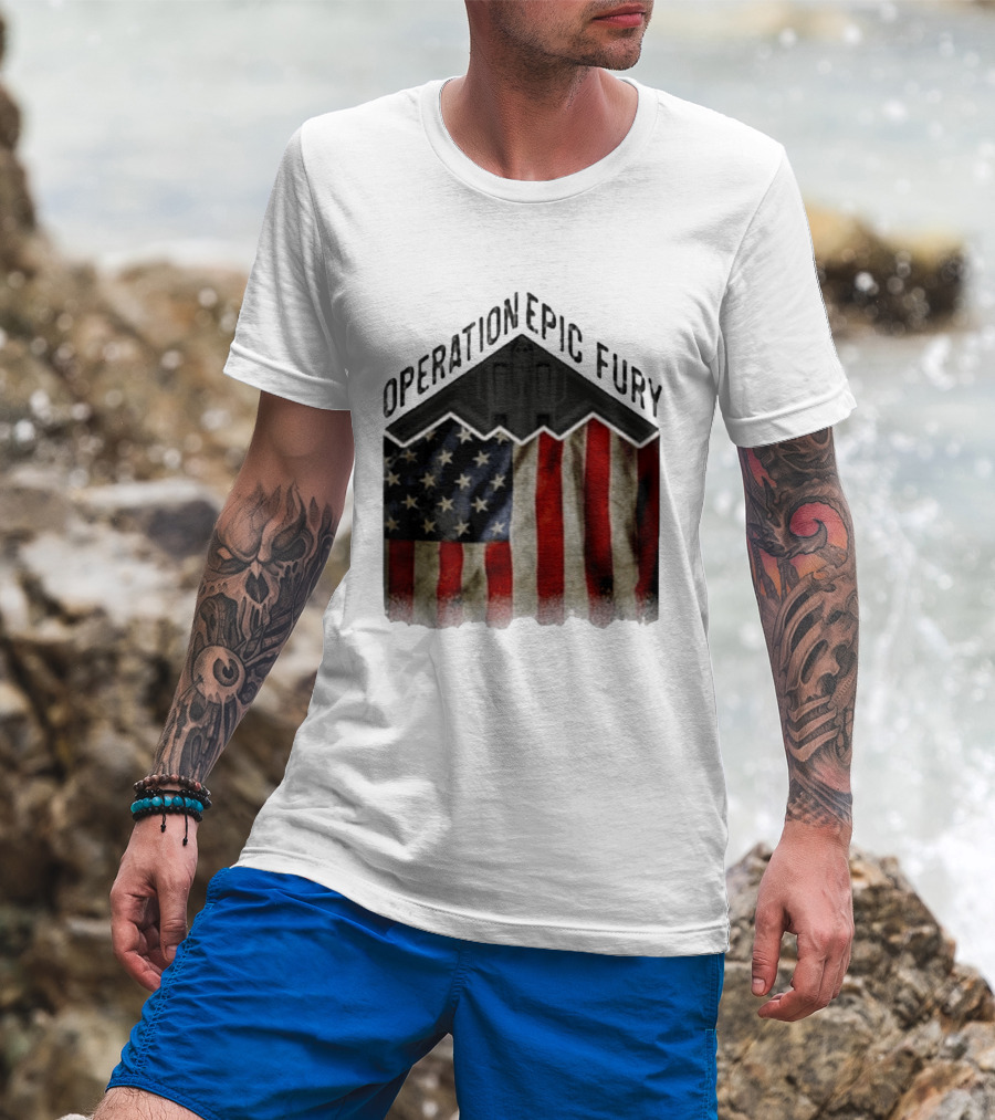 Operation Epic Fury USA American Flag Military Stealth Bomber T-Shirt