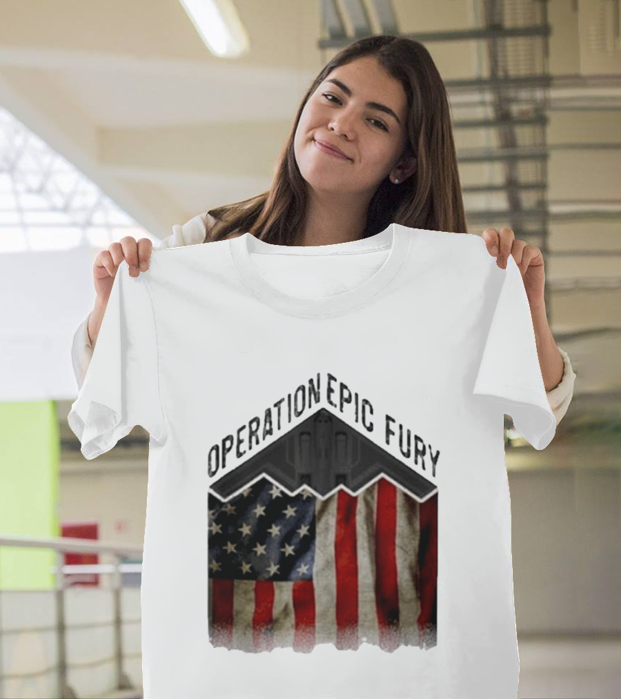Operation Epic Fury USA American Flag Military Stealth Bomber T-Shirt