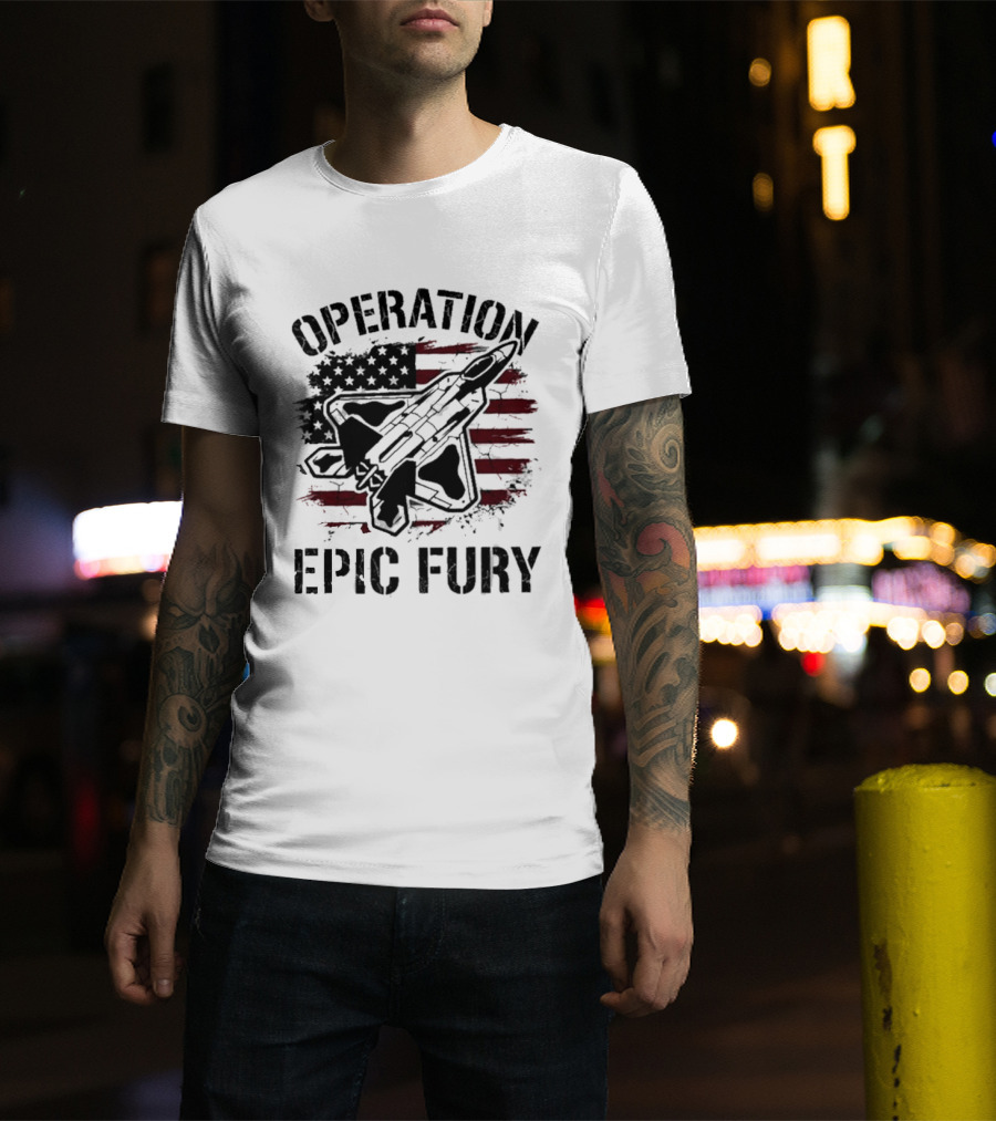 Operation Epic Fury Fighter Jet American Flag Stars T-Shirt