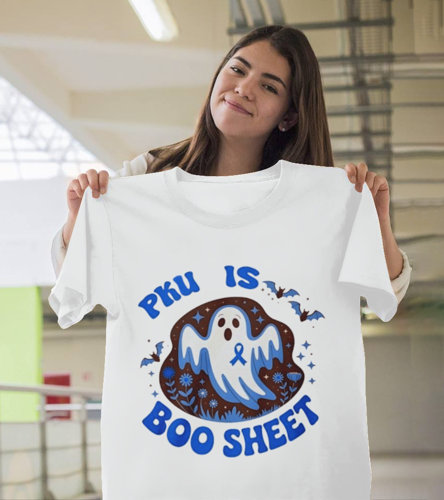 PKU Is Boo Sheet Ghost With Awareness Ribbon And Bats T-Shirt