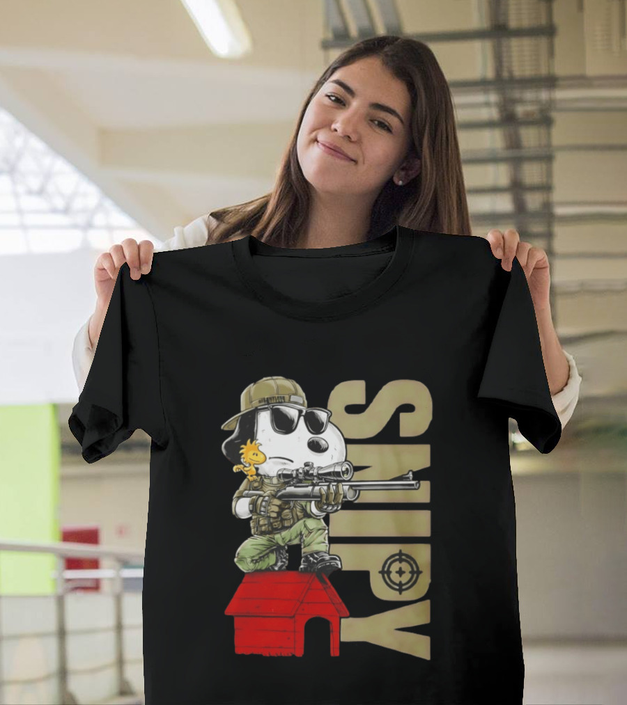 Snoopy Sniper Woodstock Camouflage Doghouse Target T-Shirt