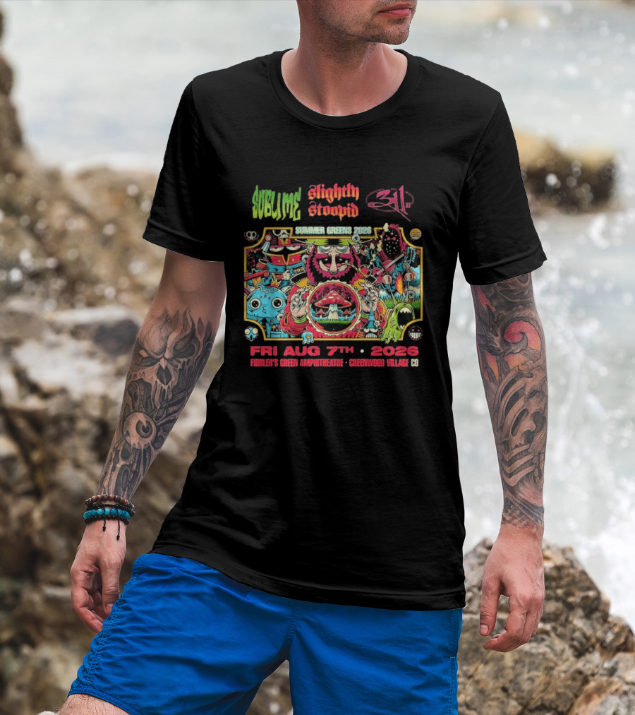 Sublime Slightly Stoopid 311 Summer Greens Fiddler's Green Amphitheatre 2026 Greenwood Village CO August 7th T-Shirt