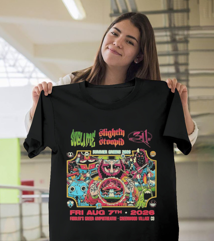 Sublime Slightly Stoopid 311 Summer Greens Fiddler's Green Amphitheatre 2026 Greenwood Village CO August 7th T-Shirt