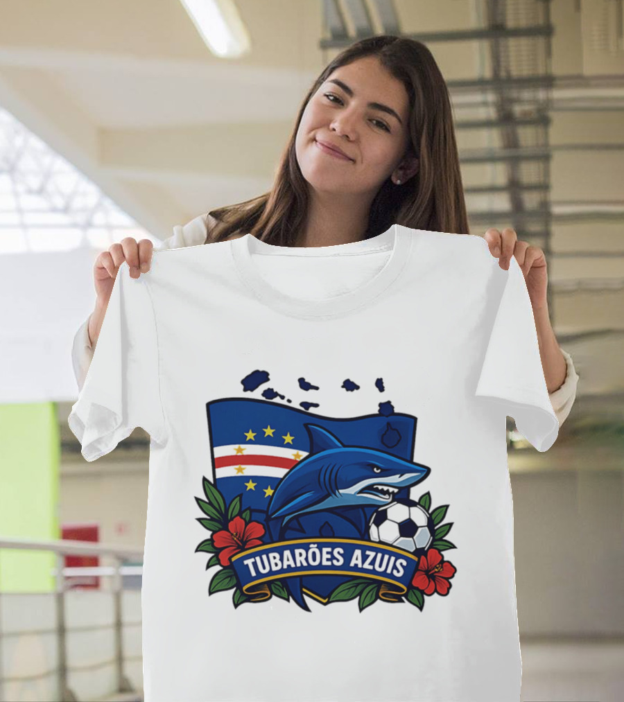 Tubaroes Azuis Cape Verde Football Team Crest With Shark And Soccer Ball T-Shirt