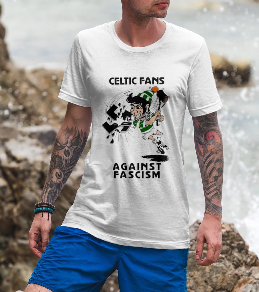 Celtic Fans Against Fascism Irish Character And Broken Swastika T-Shirt