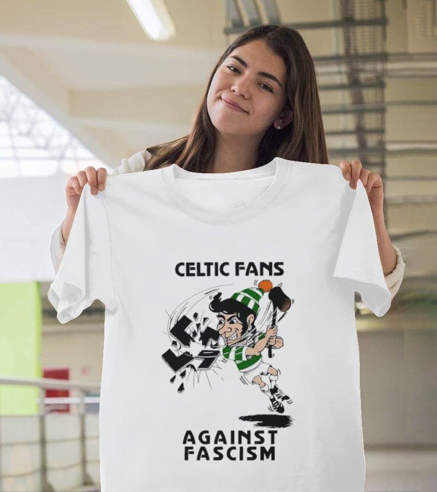 Celtic Fans Against Fascism Irish Character And Broken Swastika T-Shirt