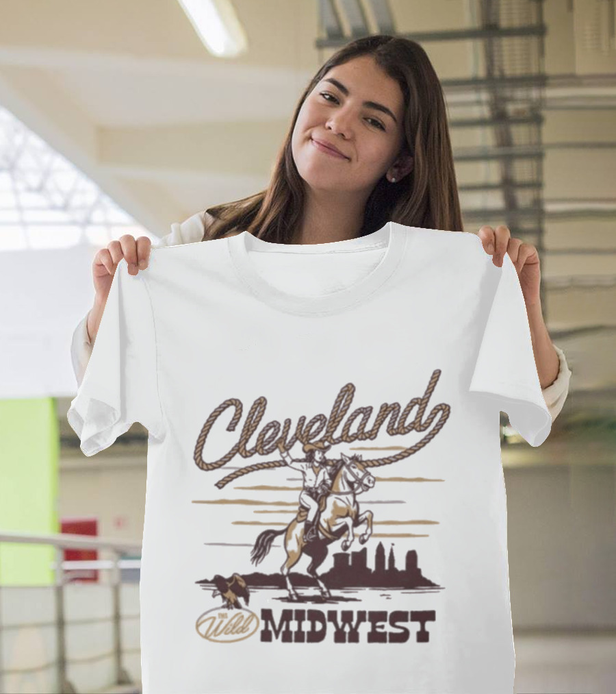 Cleveland Wild Midwest Cowgirl Roping Skyline Adventure T-Shirt