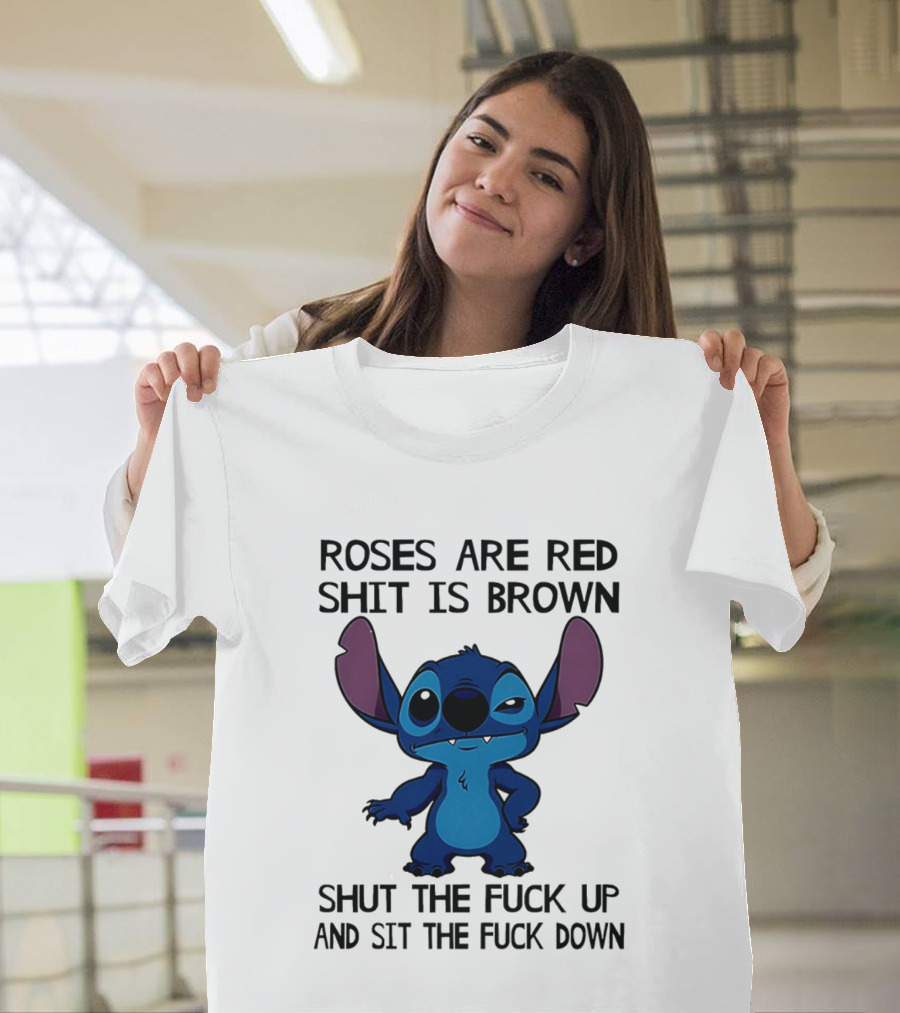 Stitch Roses Are Red Shit Is Brown T-Shirt