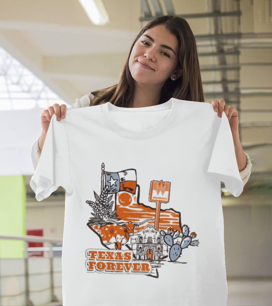 Texas Forever Alamo Whataburger Collaboration With Lone Star Flag And Cactus T-Shirt