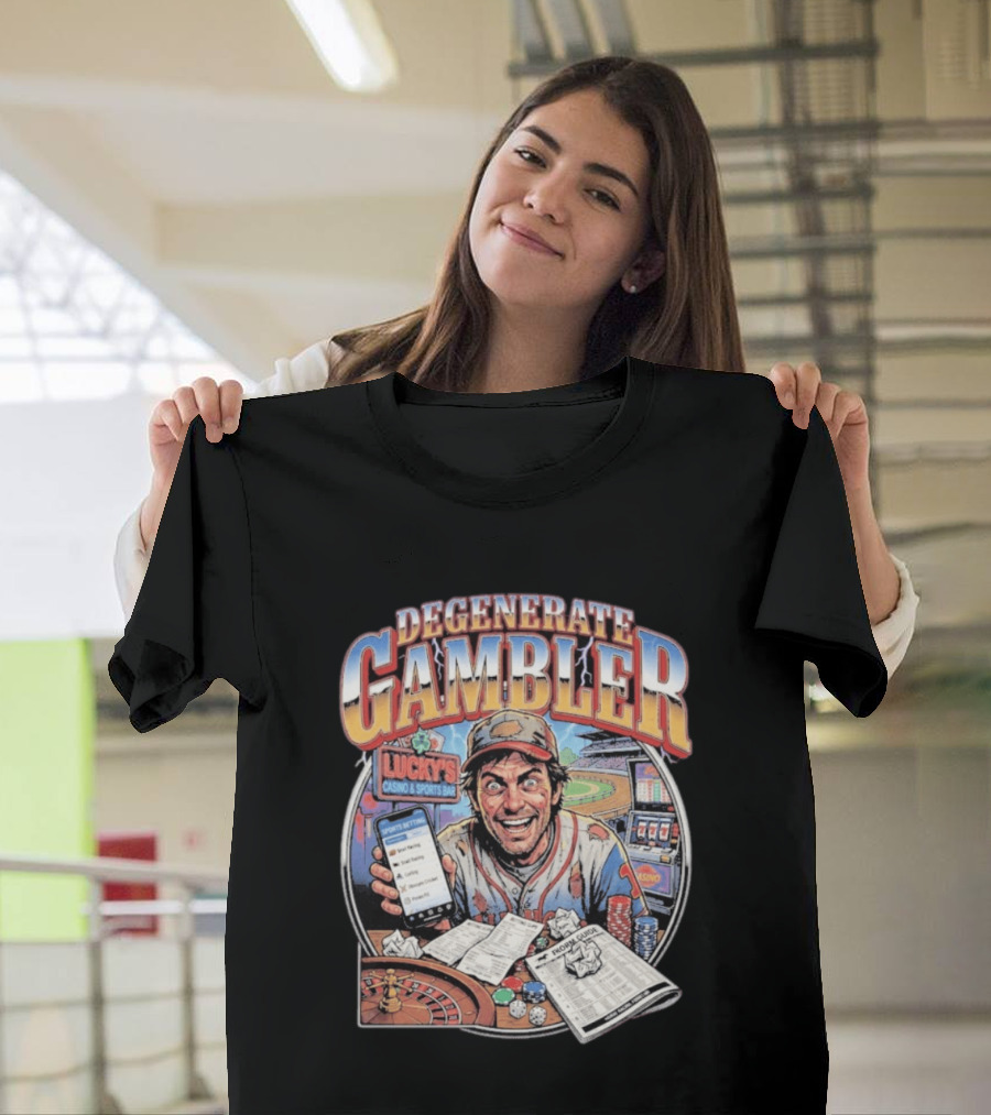 Degenerate Gambler Lucky's Casino And Sports Bar Vintage Sports Betting T-Shirt