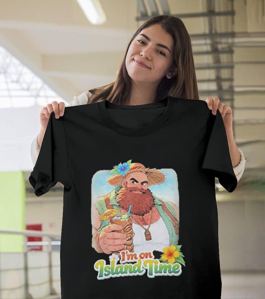 I'm On Island Time Tropical Relaxation With Tiki Drink And Hawaiian Flower T-Shirt