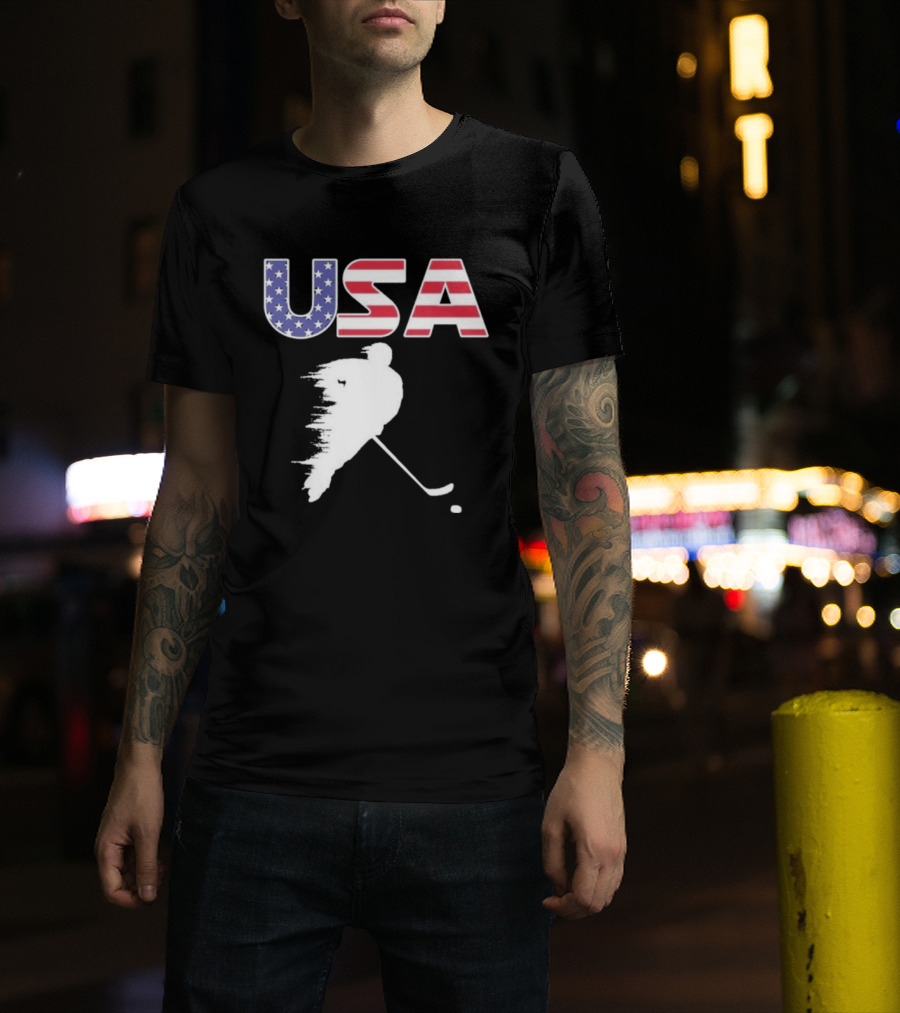 USA Stars And Stripes Ice Hockey Player T-Shirt