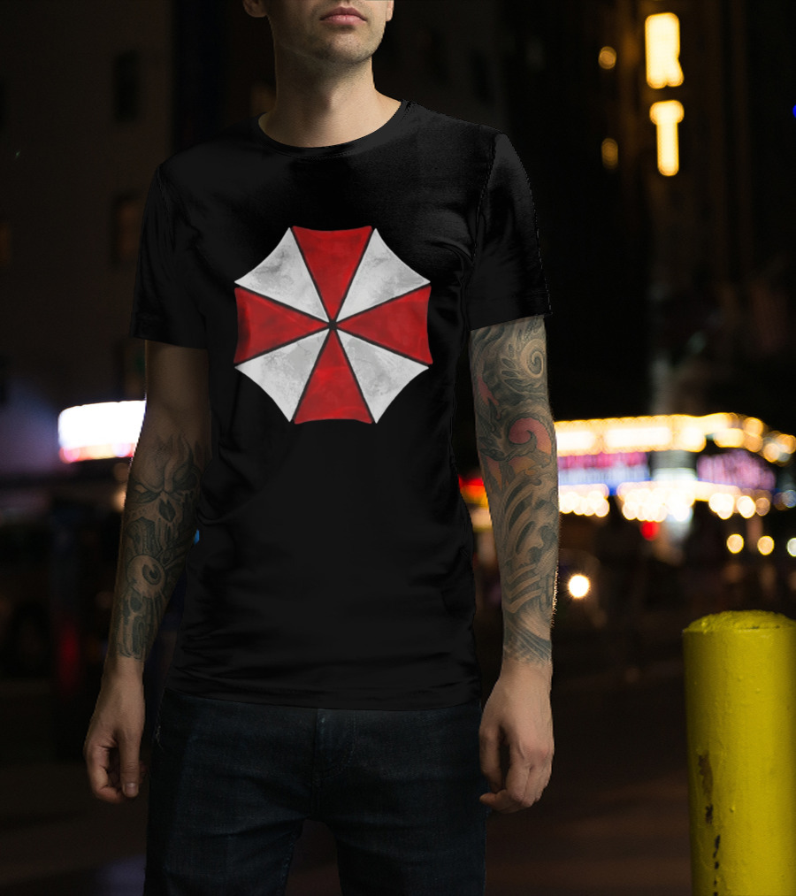 Residence Evil Umbrella Corporation Iconic Red White Umbrella T-Shirt