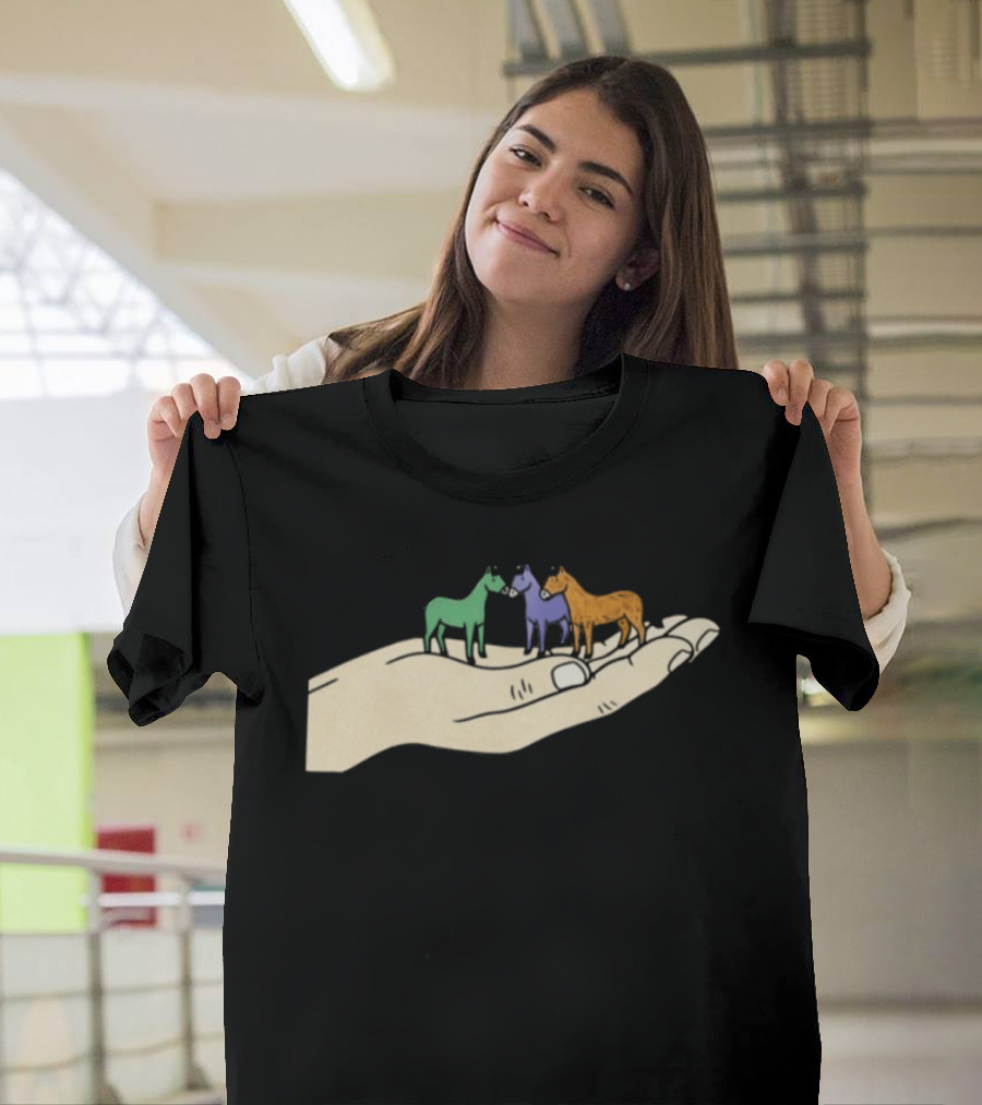 Hold Your Horses 2026 Hand Holding Colorful Figurines T-Shirt