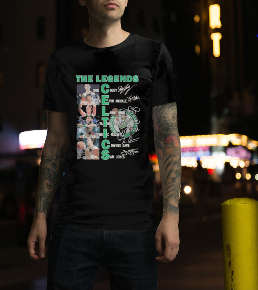 The Legends Boston Celtics Players Bob Cousy Kevin McHale Larry Bird Cedric Maxwell Dave Cowens Sam Jones T-Shirt