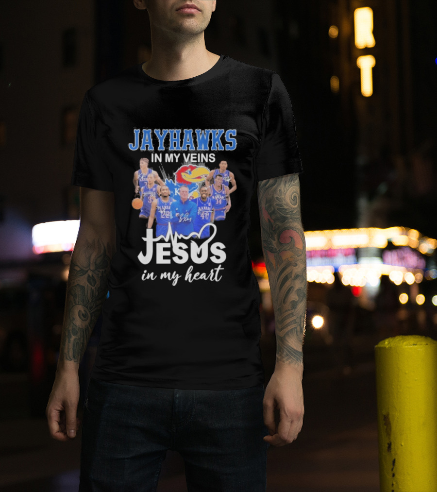 Kansas Jayhawks In My Veins Jesus In My Heart T-Shirt