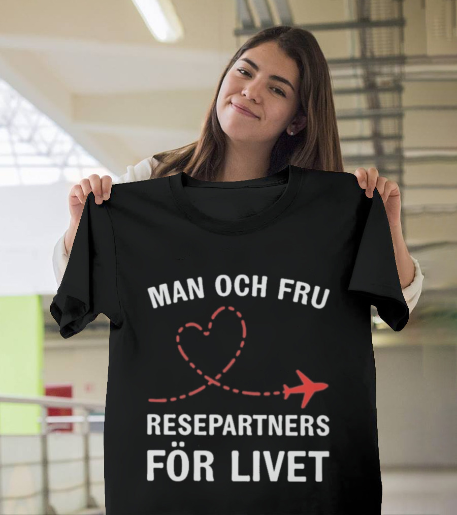 Man Och Fru Resepartners För Livet Flygplan Hjärtformad Resväg T-Shirt