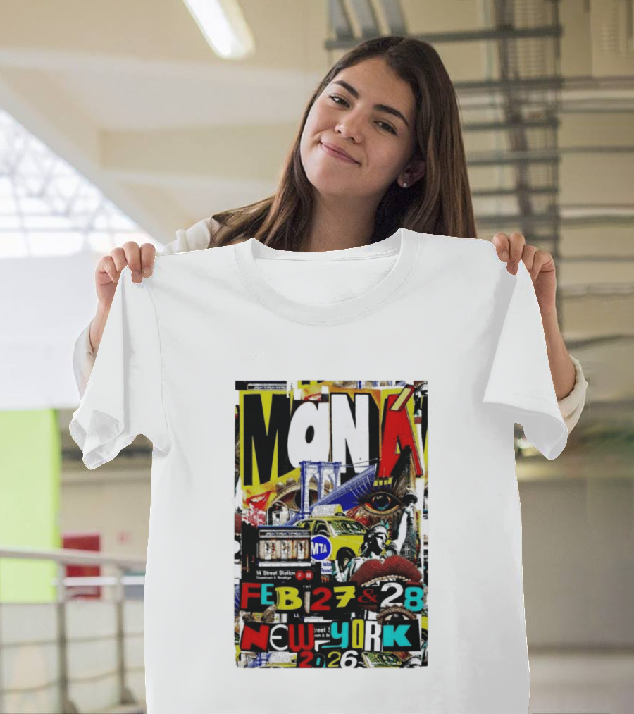 Maná New York City Concert February 27 28 2026 14th Street Station Statue Of Liberty MTA Taxi Brooklyn Bridge T-Shirt