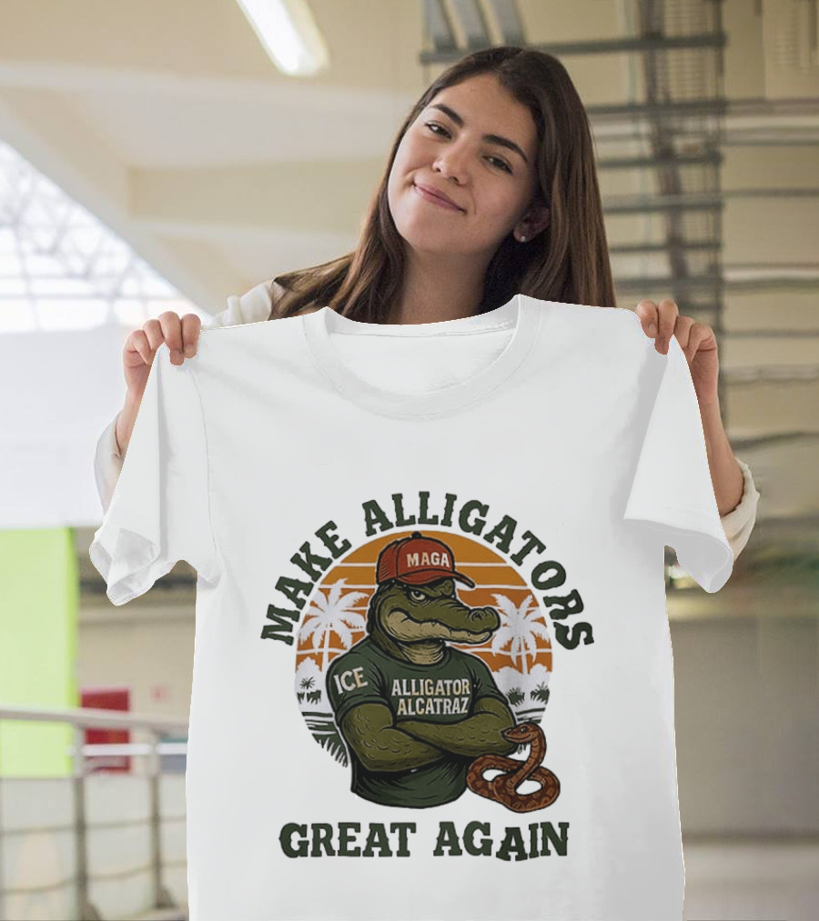 MAGA Alligator Alcatraz Make Alligators Great Again ICE Tropical Trees T-Shirt