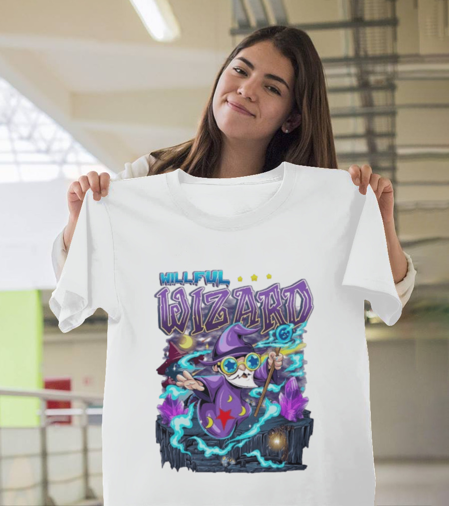 Willful Wizard Magical Adventure With Cosmic Crystals And Crescent Moons T-Shirt