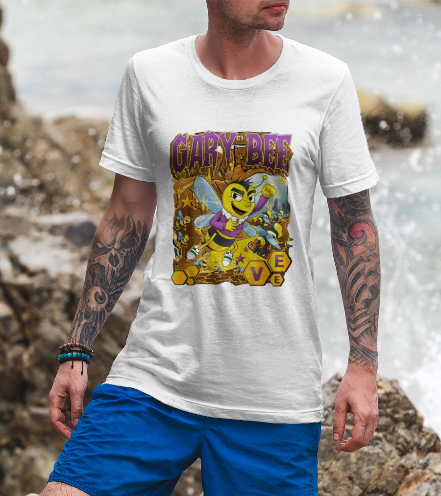 Gary Bee Cartoon Bee Character In Purple Jersey With Stars And Soccer T-Shirt