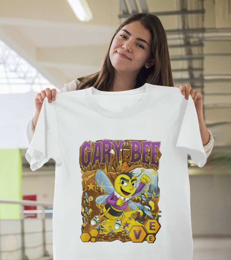 Gary Bee Cartoon Bee Character In Purple Jersey With Stars And Soccer T-Shirt
