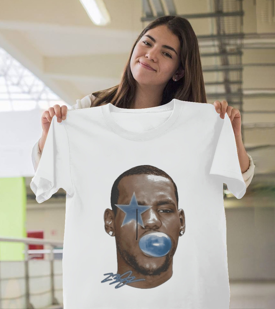 Lebron James Bubble Gum Blue Star Face T-Shirt