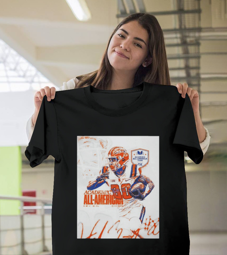 Academic All American Hank Beatty 80 Illinois Fighting Illini Football Team T-Shirt