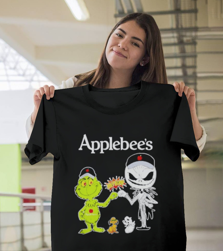 Applebee's Grinch And Jack Skellington Fist Bump Halloween Bash T-Shirt