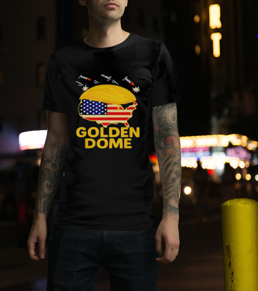 Golden Dome USA Map Trump Hair Shield With Stars And Stripes T-Shirt