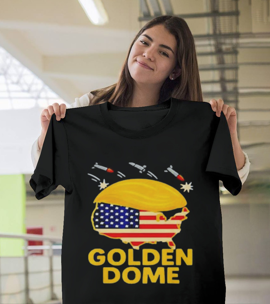 Golden Dome USA Map Trump Hair Shield With Stars And Stripes T-Shirt