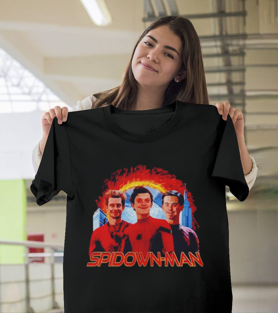 Spidown Man Trio Mashup With Fire And Spider Web T-Shirt