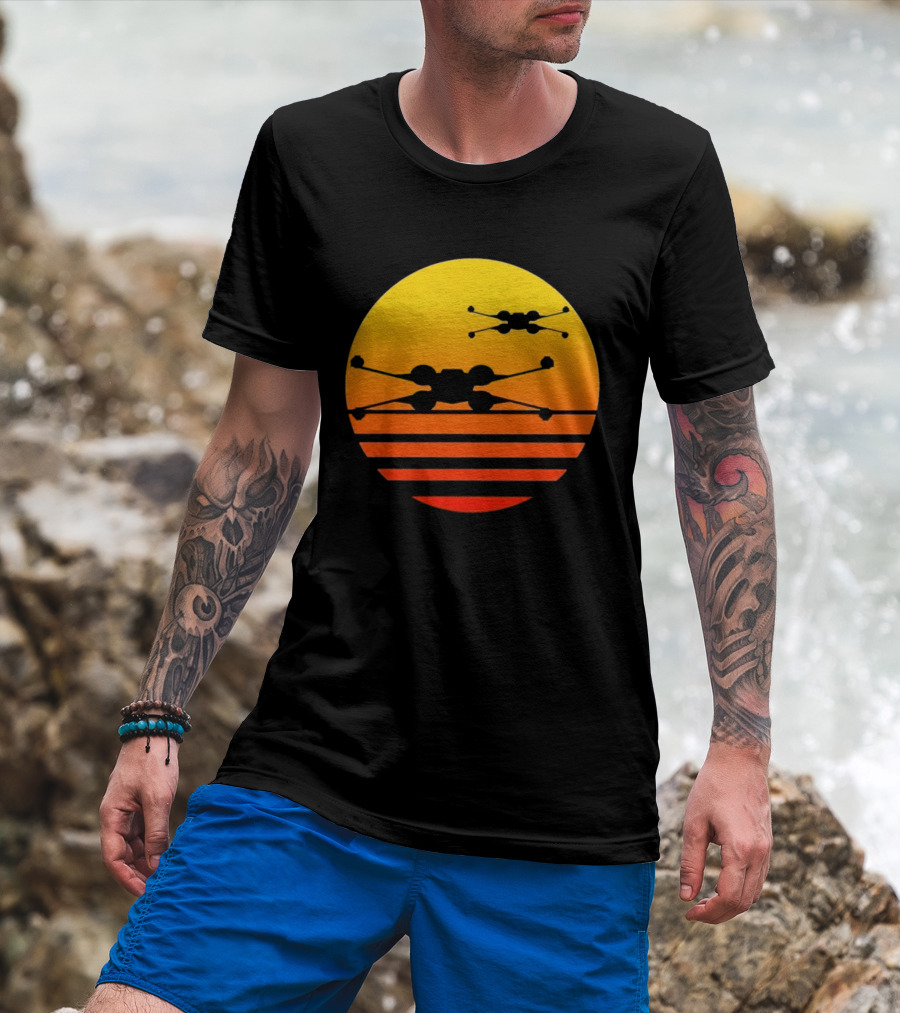Ctrljoy X Wing Sunset Retro Sci Fi Aesthetic T-Shirt