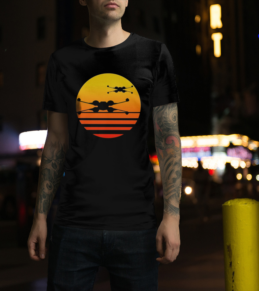 Ctrljoy X Wing Sunset Retro Sci Fi Aesthetic T-Shirt