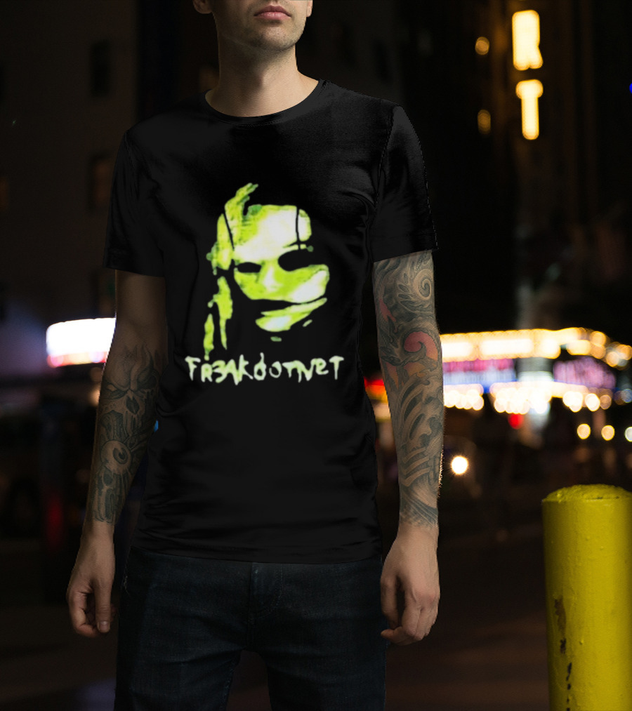 Fr3ak Fr3akdotnet Abstract Glitch Face Green Streaks T-Shirt