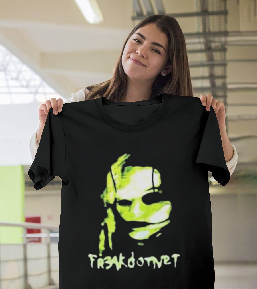 Fr3ak Fr3akdotnet Abstract Glitch Face Green Streaks T-Shirt